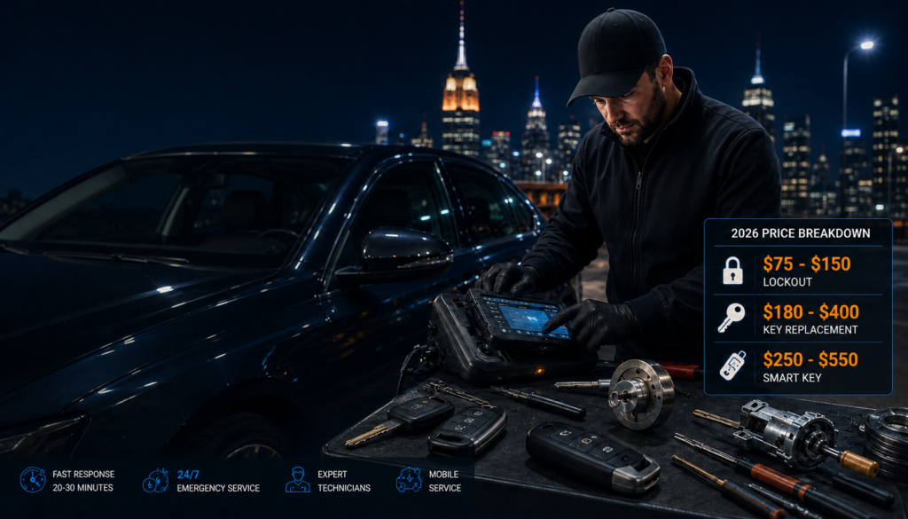 Auto locksmith service breakdown for key replacement costs