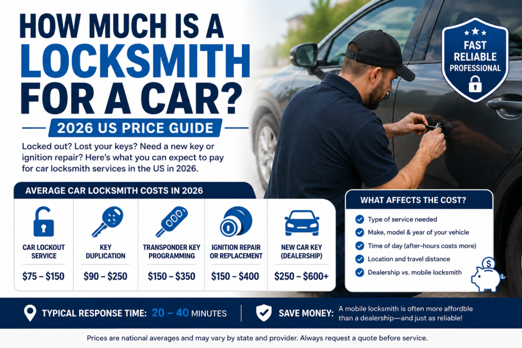 Emergency car locksmith pricing guide across United States