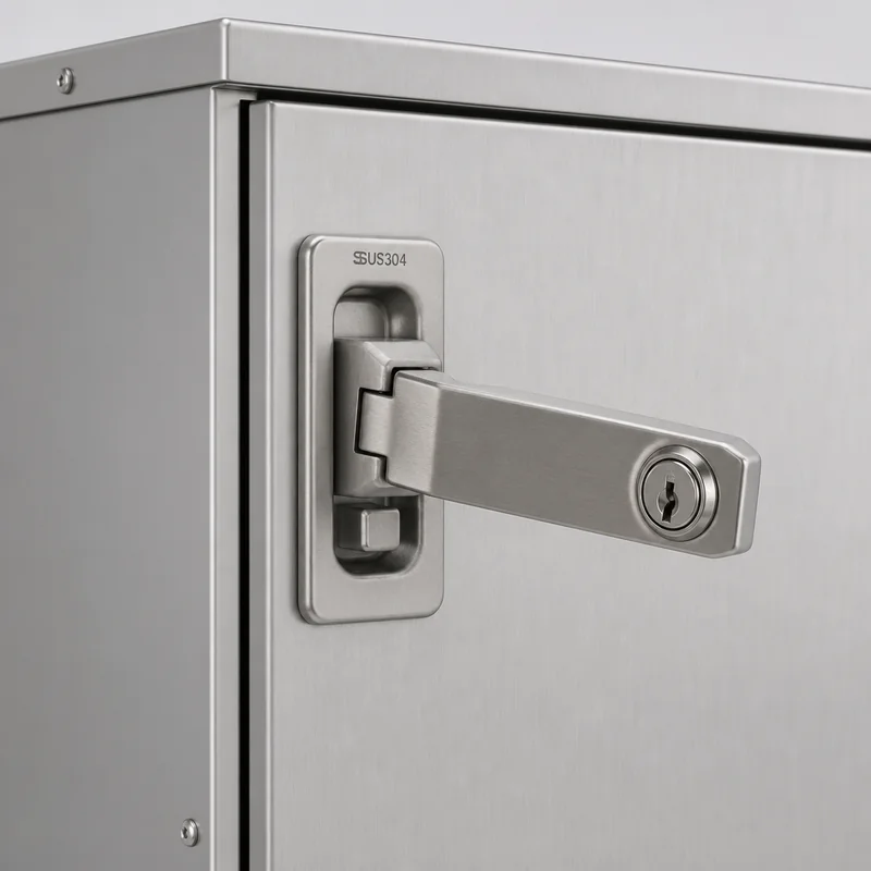 swing handle lock on an industrial metal cabinet